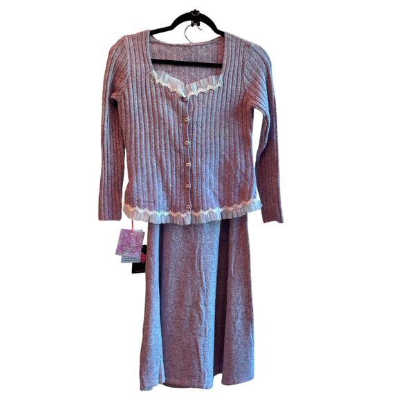 Dresses & Skirts - $190 2-Piece Cashmere & Wool Skirt Sweater Set Purple White Lace O/S NWT